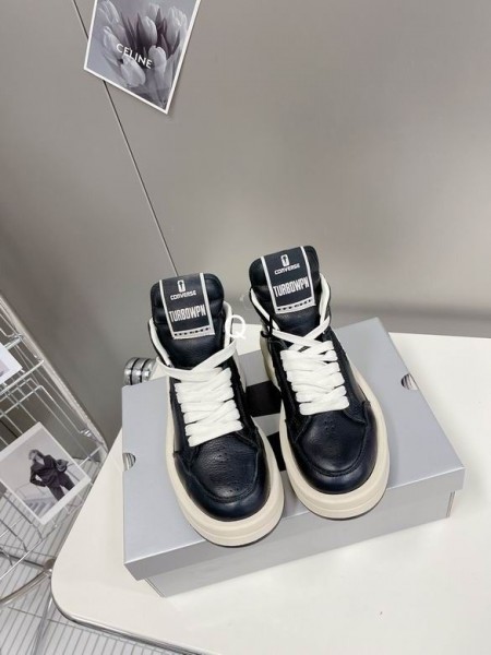 Rick Owens Converse X Drkshdw Turbowpn Βόδι Σε Μαύρο Πλήρες Δέρμα Σιταριού Πάνινα Παπούτσια Πώληση