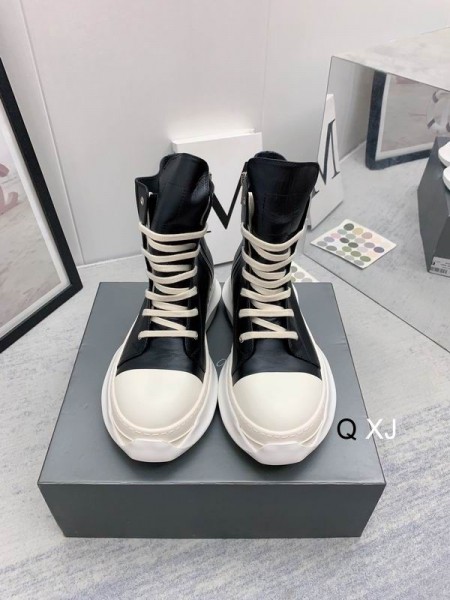 Rick Owens Drkshdw SS25 Hollywood Περίληψη Αθλητικά παπούτσια Σε Μαύρο/Γάλα/Γάλα Πλήρες Δέρματος Αγελάδων Σιταριού