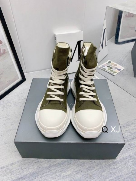 Rick Owens Drkshdw SS25 Hollywood Περίληψη Αθλητικά παπούτσια Σε Χακί Πράσινο/Γάλα/Γάλα Βαμβακιού Καμβά