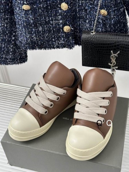 Rick Owens SS25 Hollywood Διάδρομο Jumbo Δαντέλα Puffer Χαμηλά Sneakers Καφέ/Γάλα/Γάλα, Μεταλλικό Peached μου αρνάκι