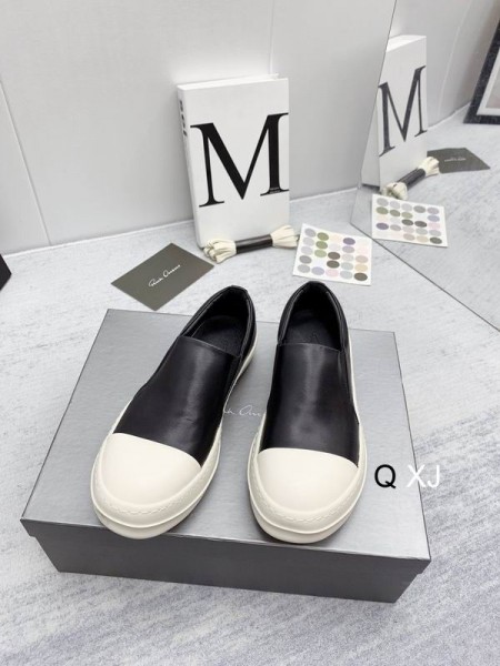 Rick Owens Drkshdw SS25 Hollywood Βάρκα Παπούτσια Σε Μαύρο/Γάλα/Γάλα, Πλήρης Σιτηρών Δέρμα Μοσχαριού