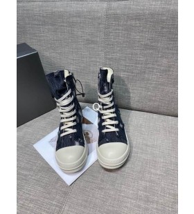 Rick Owens Ναυτικό Γκρι Τζιν Λινό Καμβά Υψηλή Top Παπούτσια