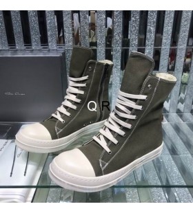Rick Owens Drkshdw SS25 Hollywood Αθλητικά παπούτσια Σε Χακί Πράσινο/Γάλα/Γάλα Βαμβακιού Καμβά