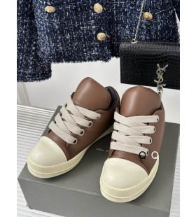 Rick Owens SS25 Hollywood Διάδρομο Jumbo Δαντέλα Puffer Χαμηλά Sneakers Καφέ/Γάλα/Γάλα, Μεταλλικό Peached μου αρνάκι