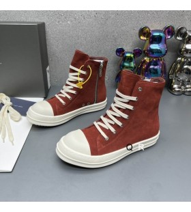 Rick Owens Ramones Αθλητικά Παπούτσια Σε Κόκκινο/Γάλα Βελούδο, Σουέτ Και Πλήρη Κόκκους Δέρμα Μοσχαριού